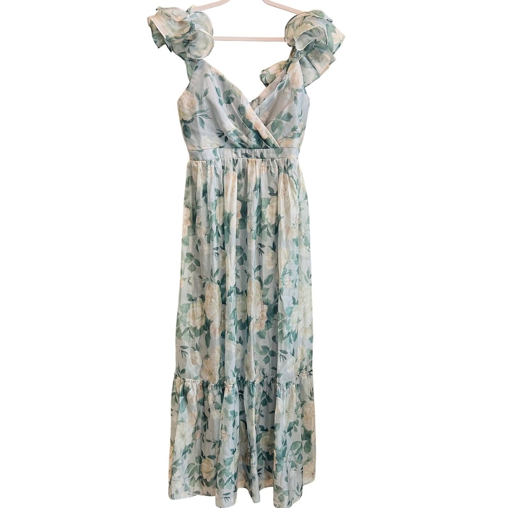 Lulus Size L Soiree Perfection Blue Floral Maxi Dress Wedding Garden Party - Picture 2 of 10
